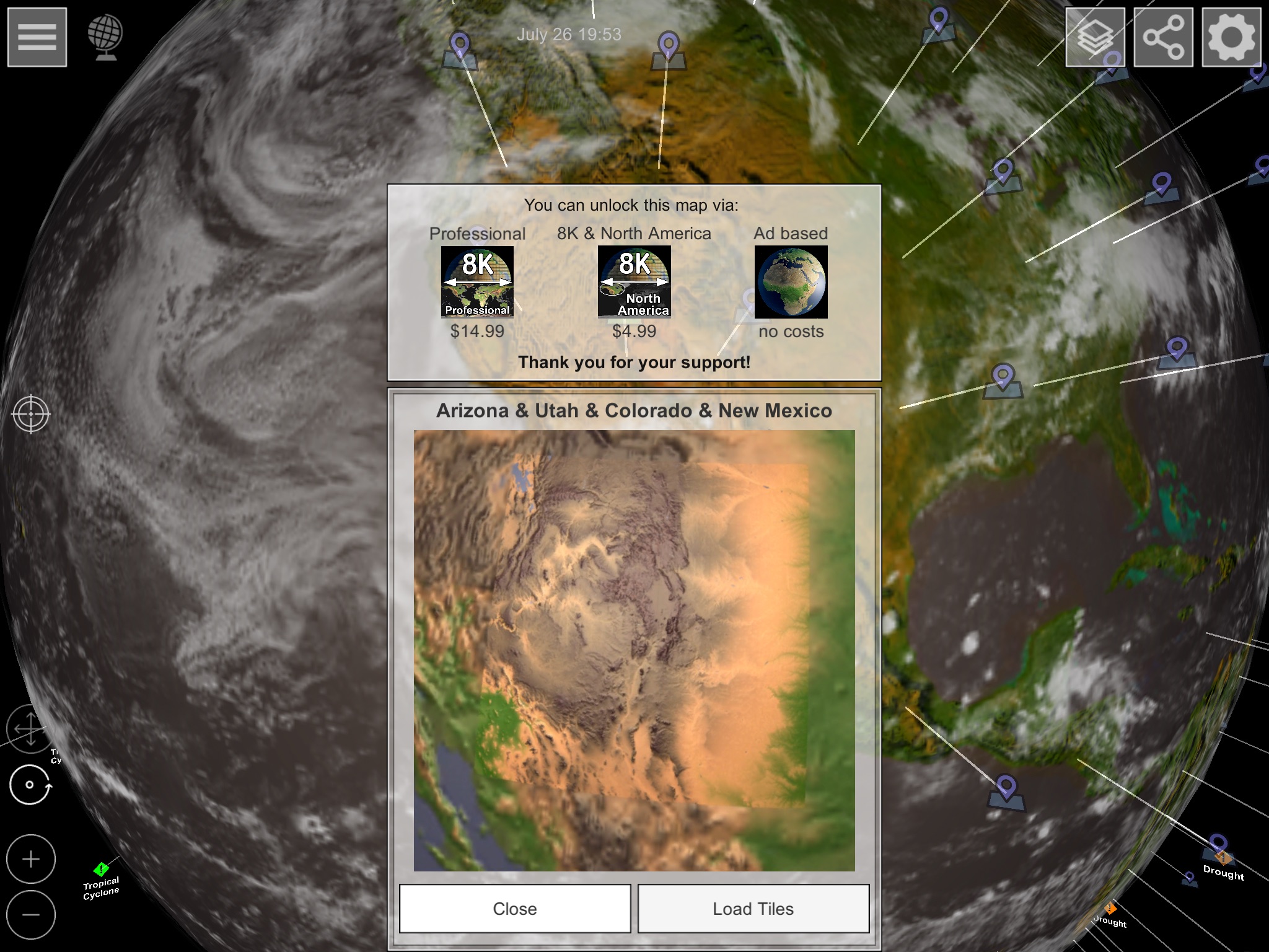 GlobeViewer: Freischaltoptionen der 3D-Karten