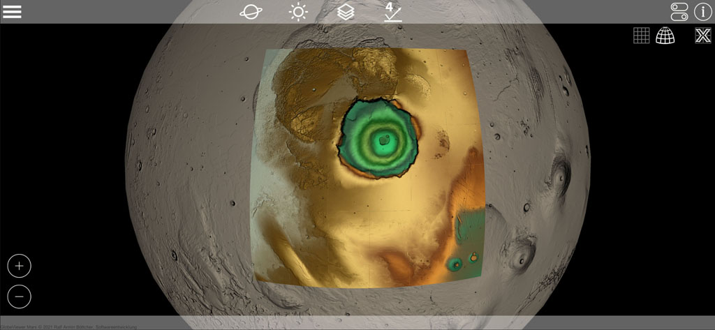 GlobeViewer Mars: مربعات غير مشوهة على سطح الكرة سطح الكرة 