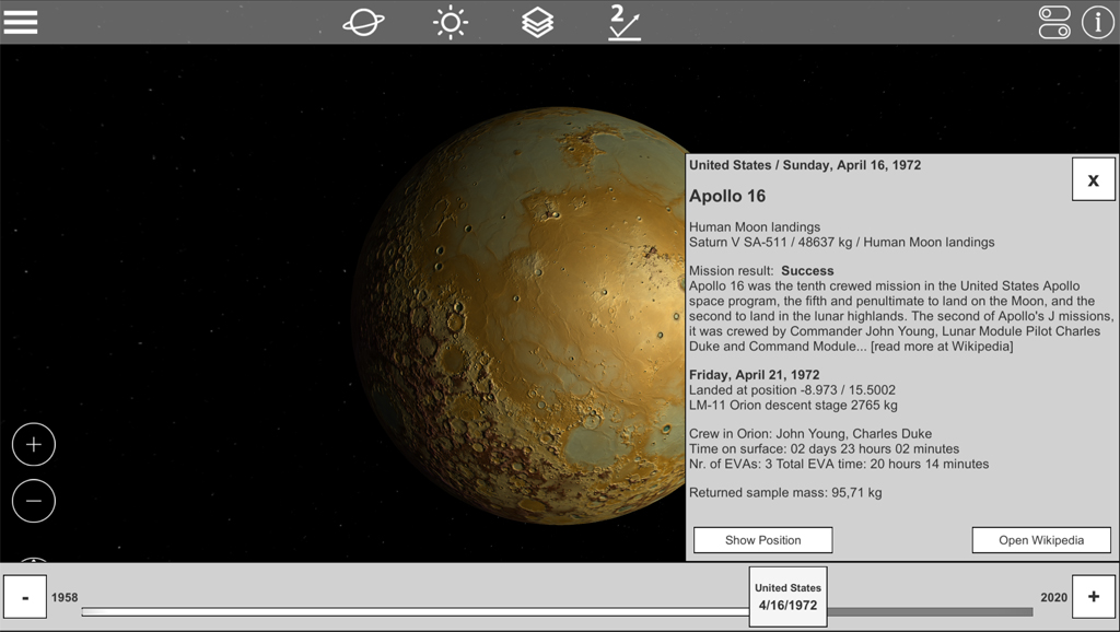 GlobeViewer Moon: Daftar misi