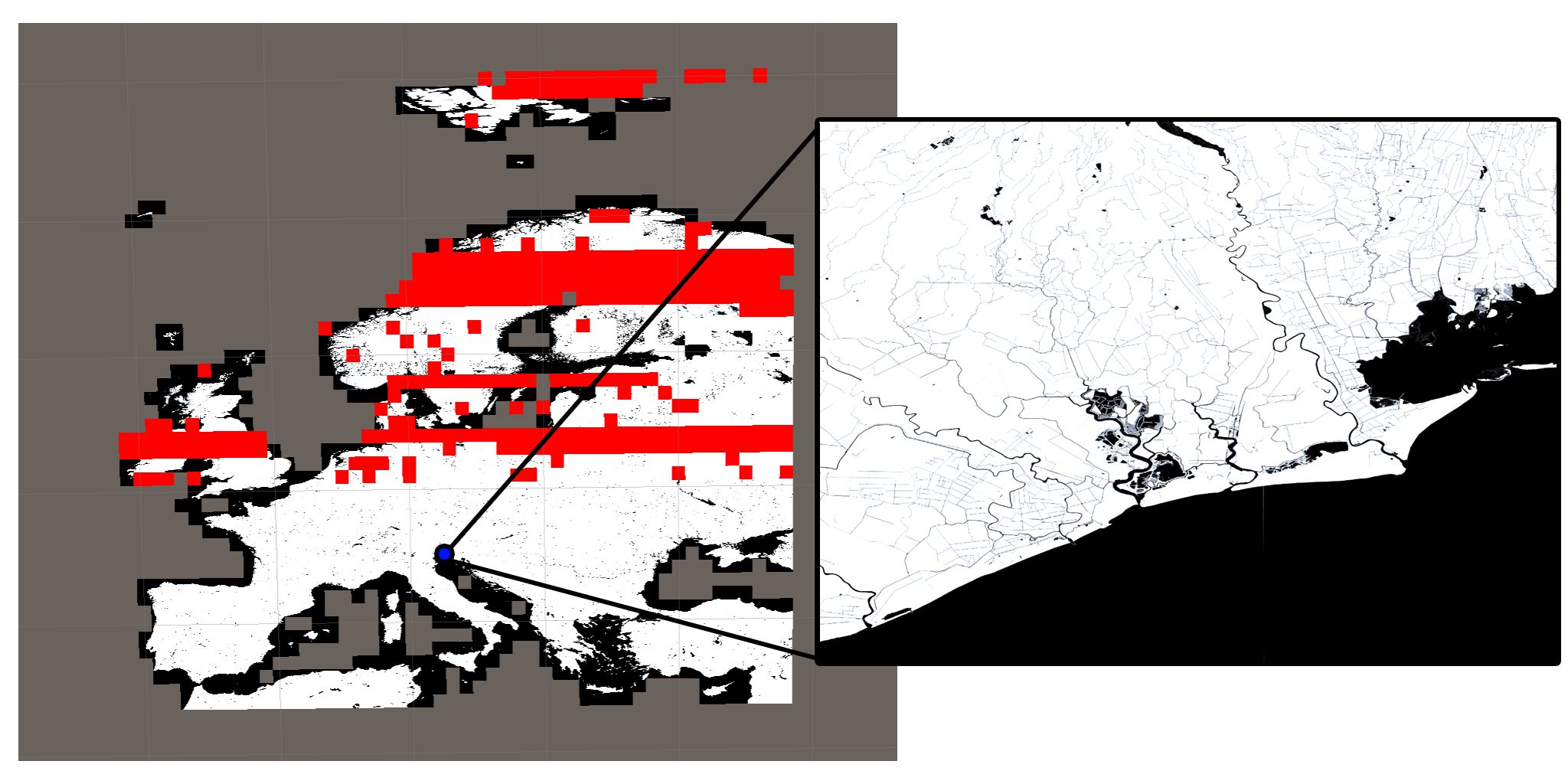 Übersicht über die bereits berechneten Kacheln in Europa