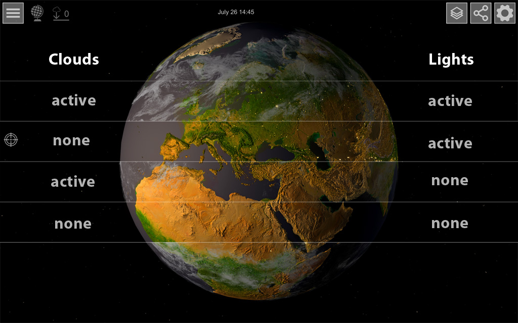 GlobeViewer - Globale Ansicht: Wolken und Nachtlichter