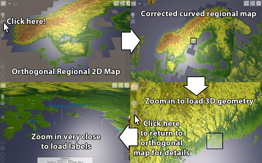 GlobeViewer - Regionale Karte: Umschalten von Orhtogonal zu Entzerrt und zurück