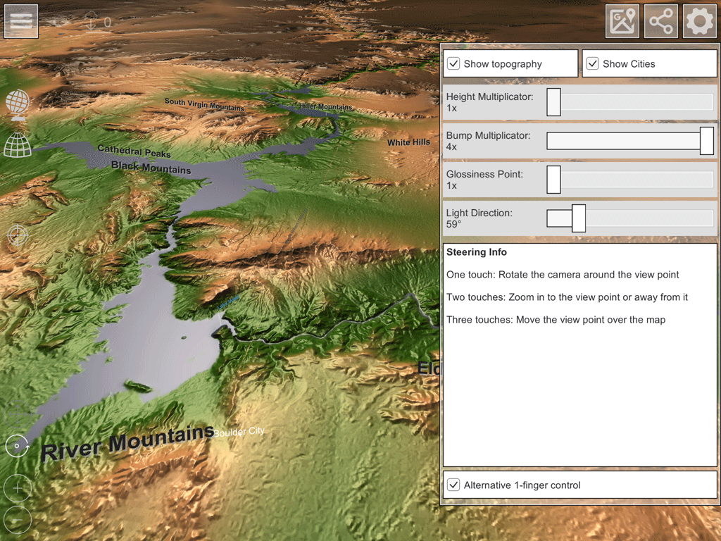 GlobeViewer: מכפיל גובה של אפשרות מפה תלת-ממדית