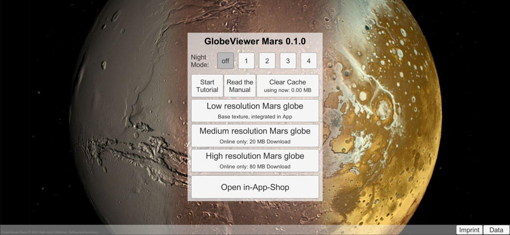 Globe Viewer Mars: Hauptmenü