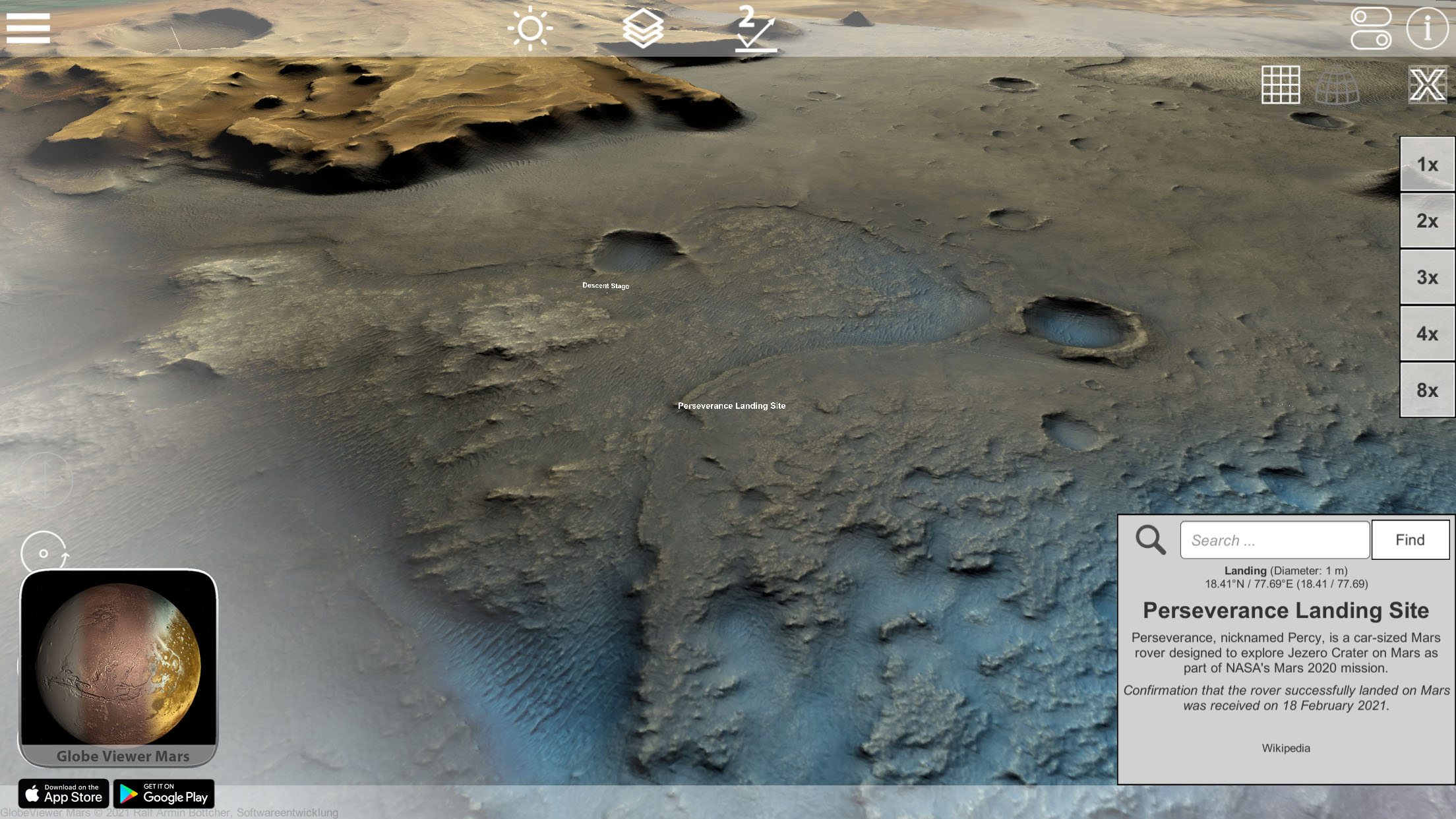 GlobeViewer Mars Version 0.4.0: Perseverance Karte hinzugefügt