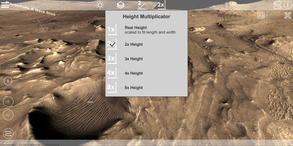 GlobeViewer Mars: Ridimensionamento altezza